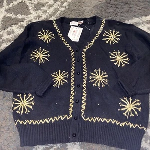 Vintage Huntington Ridge Hand Knit Ugly Christmas Sweater Women's Large Black - Picture 1 of 13