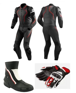 Full Kit Motorcycles Riding Motogp Motorbiker Racing Leather Suit, Gloves, Boots - Bild 1 von 4