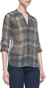 Diane von Furstenberg Negro Blanco Óptico a Cuadros Harlow Seda L/S Top $275 Nuevo con Etiquetas 2 - Imagen 1 de 1