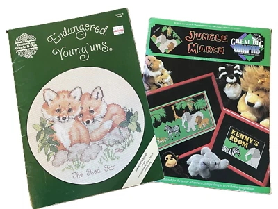 Lot of 2 Cross Stitch Leaflets Endangered Young'uns Gloria & Pat Safari Jungle - Image 1 of 4