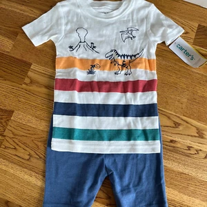 Carters Boys Dinosaur Pajama set Allover Snug Fit Long Sleeve Shorts Toddler NEW - Picture 1 of 5