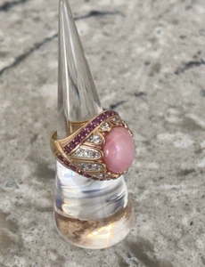 Dallas Prince Gold Vermeil Pink Opal, White Zircon, & Rhodolite Garnet Ring - Picture 1 of 11