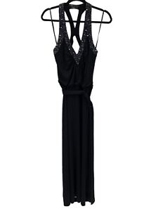 BCBG MAXAZRIA Dress Maxi Black Sequin Wrap XS Formal V Neck Cruise Wedding Party