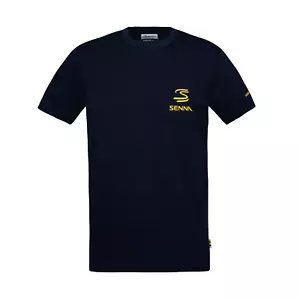 Ayrton Senna Official Formula 1 Unisex Legacy Pocket T-Shirt Tee Navy Blue - Picture 1 of 2