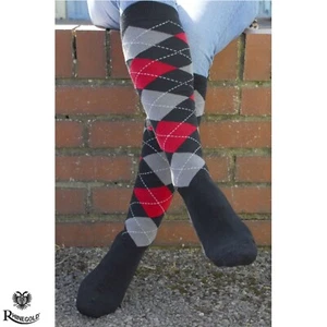 Rhinegold Fully Cushioned Sole Long Riding Socks BLACK and RED Super Stretchy - Picture 1 of 8