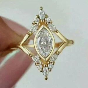2Ct Marquise VVS1 Diamond Engagement Wedding Ring 14K Yellow Gold Over Size K-T - Picture 1 of 7