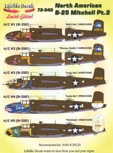 Lifelike Decals 1/72 NORTH AMERICAN B-25 MITCHELL Bomber Part 2 - Picture 1 of 4