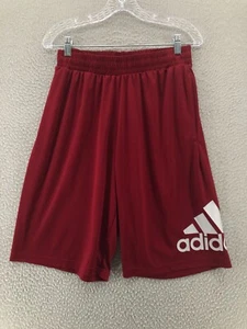 Adidas Mens Shorts Red Large Basketball Spellout Logo Workout Gym Active Graphic - Picture 1 of 11