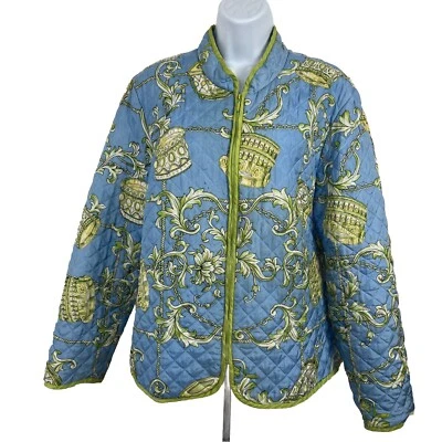 Jaqueta feminina Silkland XL zíper completo manga longa 100% seda acolchoada leve - Imagem 1 de 4