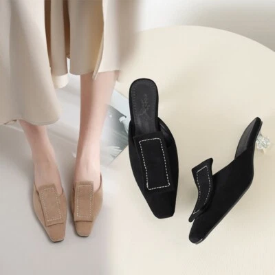 Sandálias sapatos femininos moda mules salto gatinho biqueira quadrada sapatos camurça EUA 4.5-13 - Imagem 1 de 4