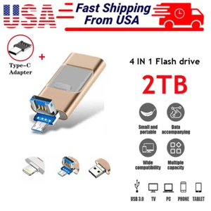 2TB 1TB USB 3.0 Flash Drive Memory Photo Stick for iPhone Samsung Type C 4 IN 1 - Picture 1 of 12