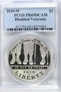 2010 W Proof Disabled Vets $1.00 Silver COMMEMORATIVE - PCGS PR 69 DCAM - Picture 1 of 2