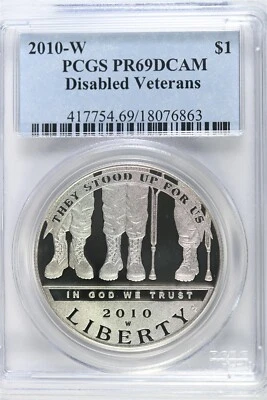 2010 W Proof Disabled Vets $1.00 Silver COMMEMORATIVE - PCGS PR 69 DCAM - Image 1 of 2