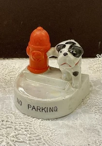 Black & White Dog Peeing on Fire Hydrant Ceramic Ring/Trinket Dish Tray Figurine - Picture 1 of 7