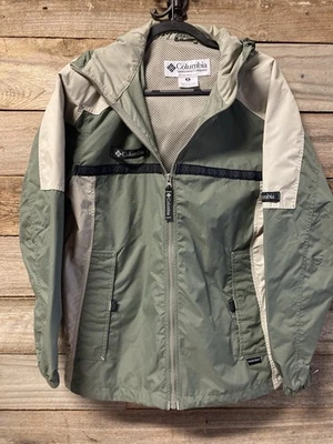 Columbia Sportswear Womens Hooded Omni-Tech Shell Rain Jacket Green/ Beige Small - Image 1 of 4