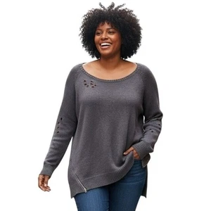 Torrid Gray Distressed Knit Plus Size 2XL Sweater Zip Detail - Picture 1 of 23