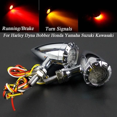 Señales de giro de luz de bala LED cromadas para motocicleta Harley Bobber Yamaha Suzuki Foto 1 de 4