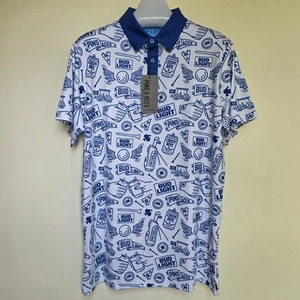 Pins & Aces Bud Light Doodle Print Polo Shirt Mens MEDIUM Allover Print NWT - Picture 1 of 10