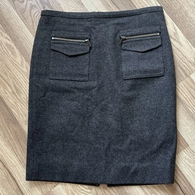 Falda lápiz J Crew para mujer talla 2 gris mezcla de lana cremallera bolsillo acento forrado” Foto 1 de 4