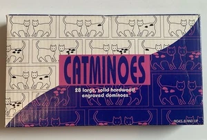 Vintage CATMINOES 28 Solid Hardwood Engraved Dominoes - Complete Set - Picture 1 of 2