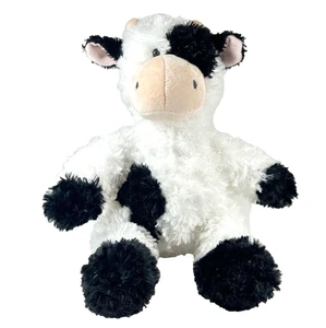 Aurora Cow Plush 11" Black White Spots Fluffy Soft Stuffed Animal Sitting 2022 - Picture 1 of 13