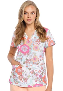 Hippie Daisy Med Couture Print Scrub V Neck Top MC8564 HPDY - Picture 1 of 3