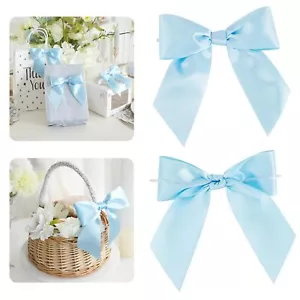 Baby Blue Satin Bows 5.5" Bows for Gift Wrapping Satin Twist Tie Bows Premade... - Picture 1 of 9