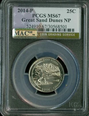 2014 P GREAT SAND DUNES QUARTER PCGS MS67 PQ MAC SPOTLESS * - Image 1 of 2