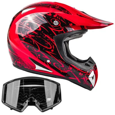 Combo Casco Todoterreno Rojo Adulto ATV Rojo Negro Gafas DOT UTV Suciedad Hombres Mujeres  Foto 1 de 4