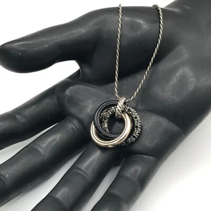 Brighton Pendant Necklace Black & White Crystal Interlocking Rings Silver Plate - Picture 1 of 9