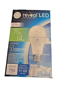 GE Reveal 14 Watt 75 Watt 75w A21 LED 750 Lumens Light Bulb Dimmable - Picture 1 of 5