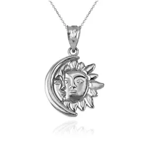 White Gold Moon and Sun Face Celestial Pendant Necklace - Picture 1 of 7