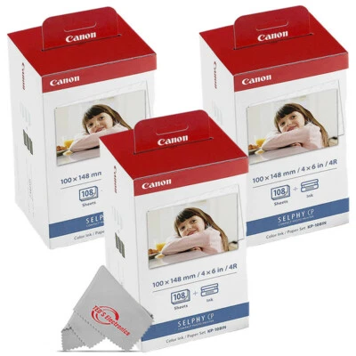 Three Pack Canon KP-108IN Color Ink & 4x6 Paper Set for SELPHY CP910 CP900 - Image 1 of 4