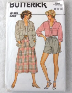VTG 80s Butterick Pattern 3301 Button Front Skirt Oversize Shirt Shorts 8 10 12 - Picture 1 of 4