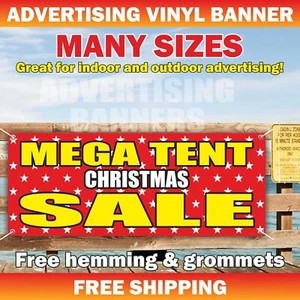 MEGA TENT CHRISTMAS SALE Advertising Banner Vinyl Mesh Sign DISCOUNT CLEARANCE - Picture 1 of 5