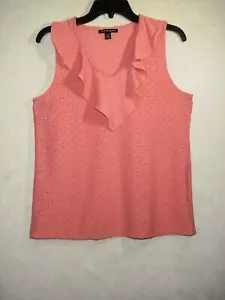 Cable & Gauge Top Women S Coral V-Neck Ruffle Sleeveless - Picture 1 of 7
