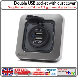 C-Line Metal Grey Double USB 12v 24v Charging Socket Camper Caravan VW T5 Boat - Picture 1 of 7