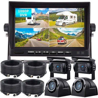7" Quad Monitor DVR 4 Dash Cam Rear View Backup Camera for Truck Semi Trailer RV - Image 1 of 4