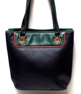 Enrico Vivalli Italy Vintage leather shoulder bag purse black green w/ red trim - Picture 1 of 16