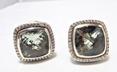 Pendientes de prasolitas y diamantes David Yurman de plata de ley de 14 mm Foto 1 de 4