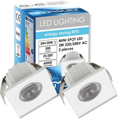 , MINI SPOT LED 3W, Dimmerabile, 300Lumen, Luce Fredda 6000K, Faretto QUADRO Inc - Immagine 1 di 4