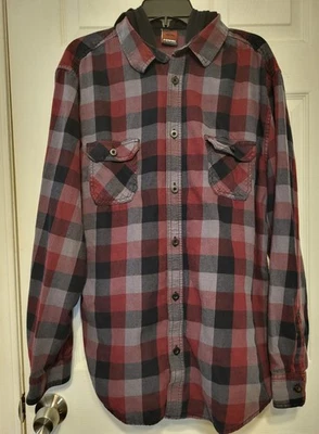 Tony Hawk Mens Long-sleeved Plaid Hooded Shirt XXL red, Gray, Blk - Image 1 of 4