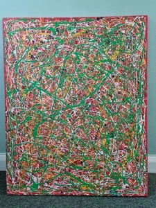 Original Art Work, Inspired By Jackson Pollock 61 X 77cm Oil On Canvas - Picture 1 of 12
