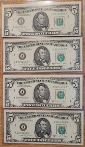 ⭐ Lot of 4 - 1988 $5 Consecutive  **STAR NOTES** Crispy/ Unc ⭐ - Picture 1 of 2