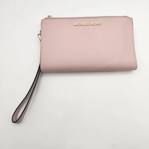 Michael Kors Adele Double-Zip Leather Phone Clutch Wristlet Soft Pink EUC - Picture 1 of 20