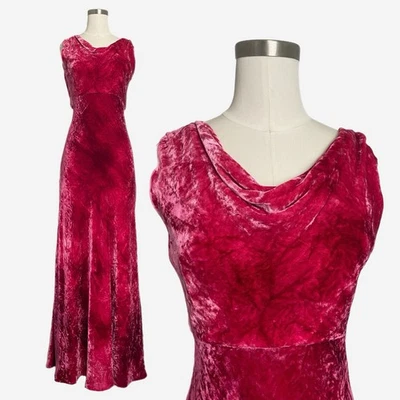 Maxi Vestido Vintage Saks/Ronald Klein Rosa Tie Dye Terciopelo Aplastado Bubblegrunge S Foto 1 de 4