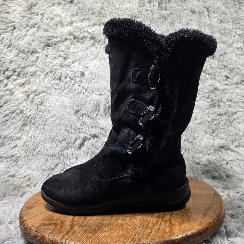 Botas de invierno blancas Mounitan vintage de gamuza tántalo a media pantorrilla negras  Foto 1 de 4