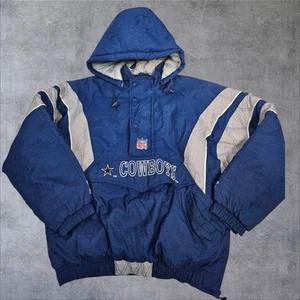 Giacca puffer vintage starter Dallas Cowboys NFL calcio squadra con cappuccio taglia large - Foto 1 di 14