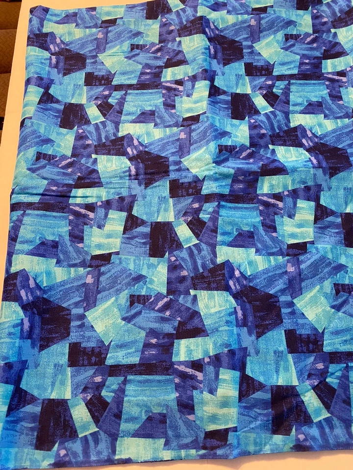 Blue Black Painting Art Abstract Turquoise 2 Yards Cotton Fabric Quilting Craft - Image 1 of 2