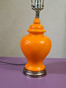 Vintage Ginger Jar Shaped Glazed Orange Ceramic Brass Like Metal Base Table Lamp - Picture 1 of 7